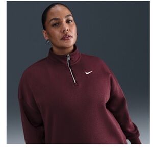 Nike Women's Burgundy 1/4-Zip Sweatshirt oversized